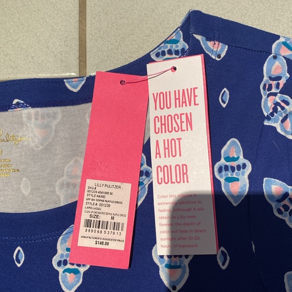 NWT Lilly Pulitzer Sophie Ruffle Dress Lapis Lazuli Glow Up Engineered Dress M - Picture 5 of 7